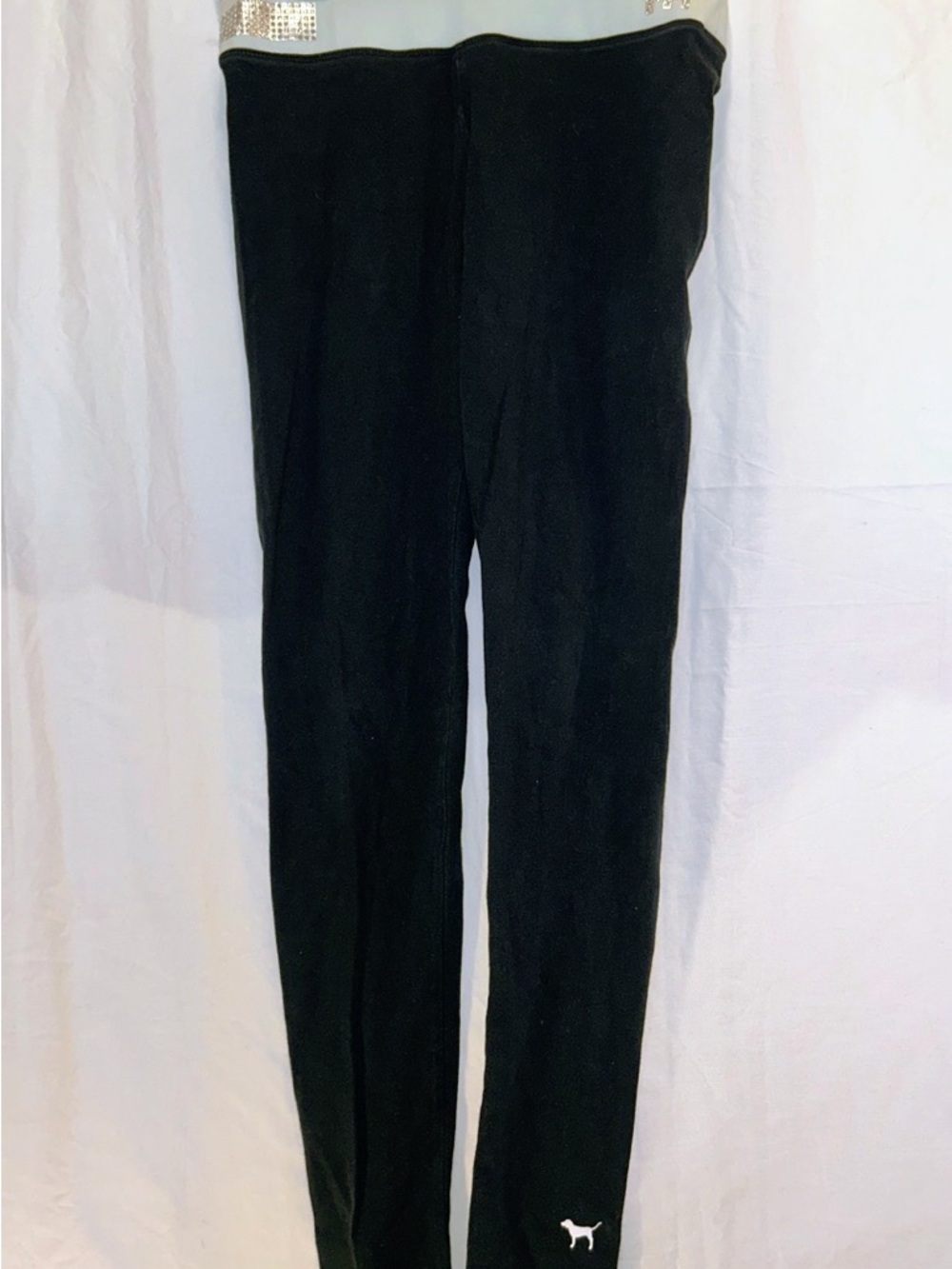 Black Stretch Leggings with Pink Dog Logo